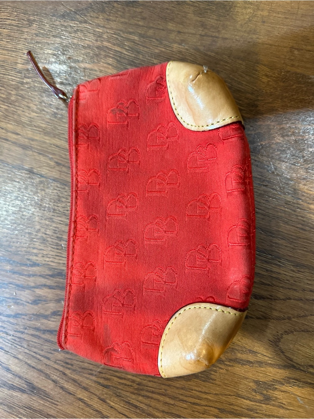 Red dooney and Bourke  Cosmetic Pouch with Tan Leather Trim